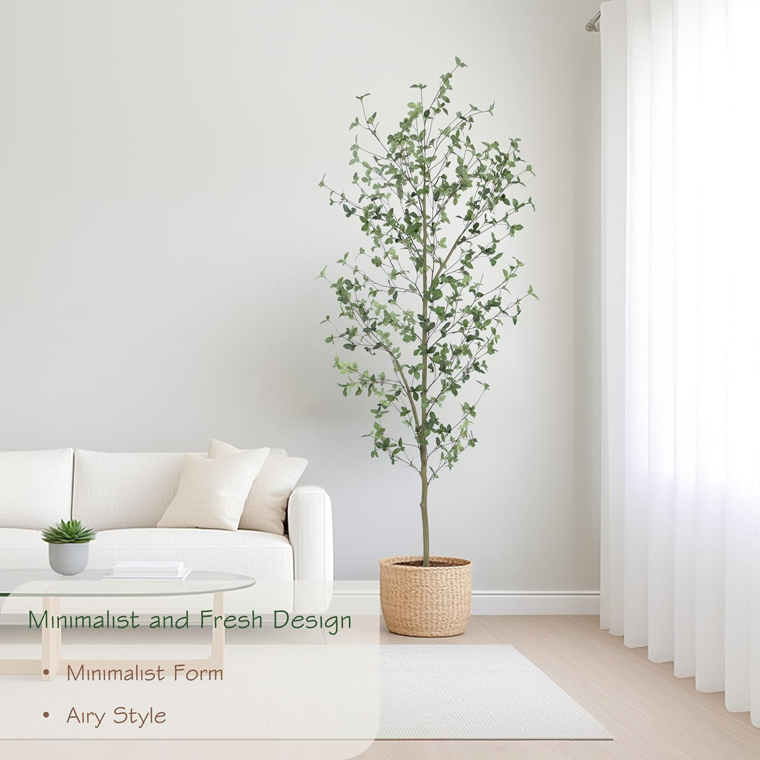 7Ft Realistic Quince Leaf Tree for Home and Garden Decor, Lifelike Foliage