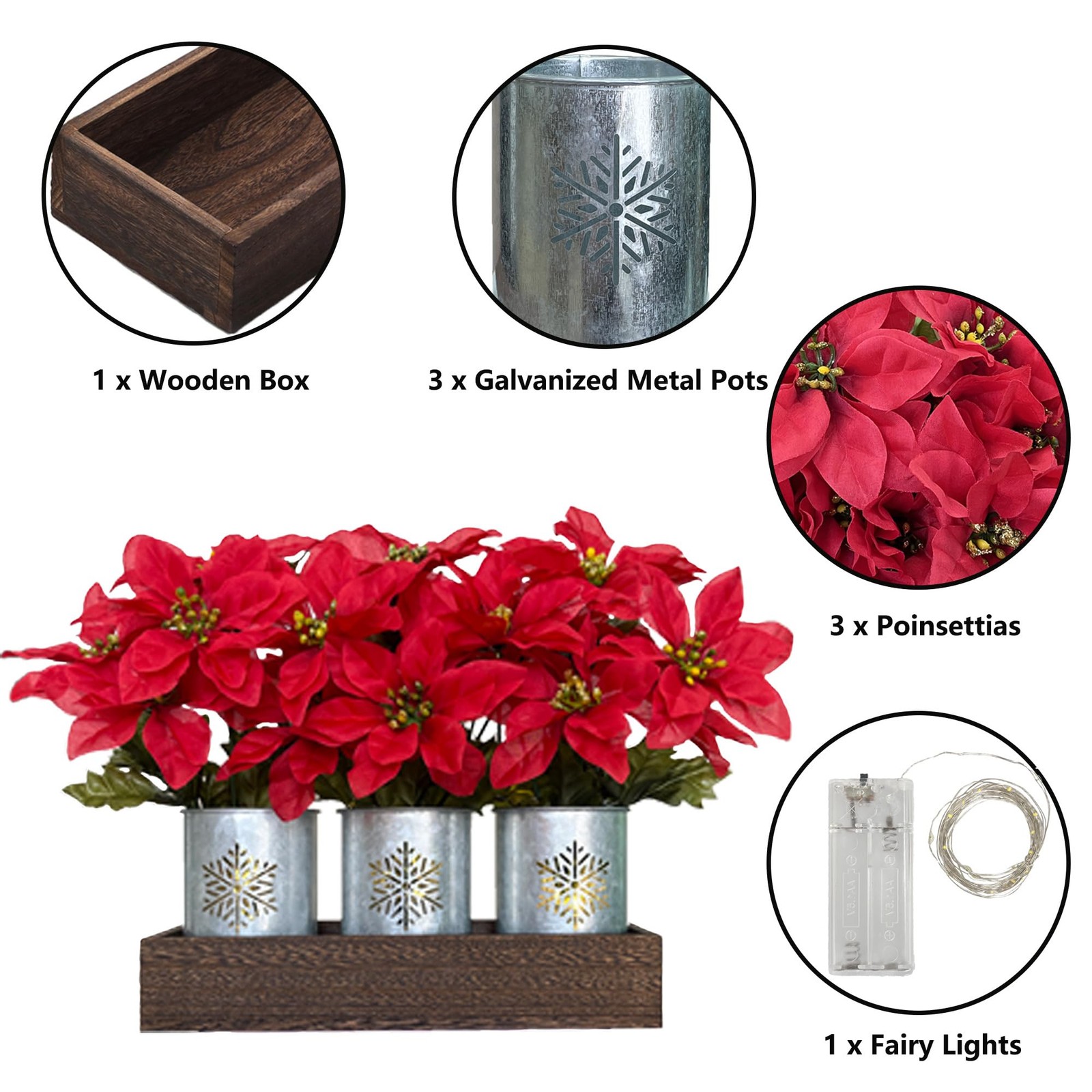 Poinsettias Artificial Christmas Flowers with LED Lights, Red Xmas Table Cent…