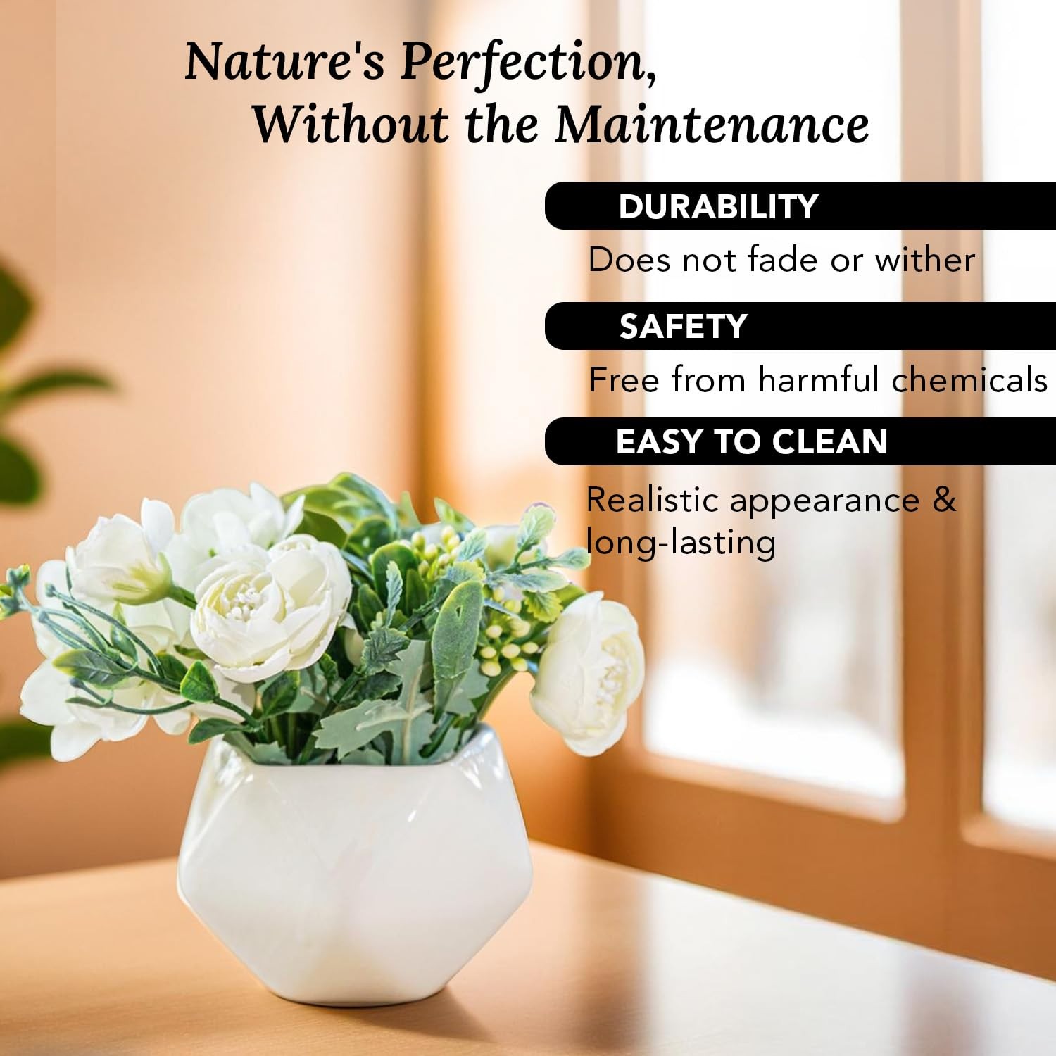 Small Flower Pot White Rose Ceramic Flower Vase with Artificial Flowers Plant
