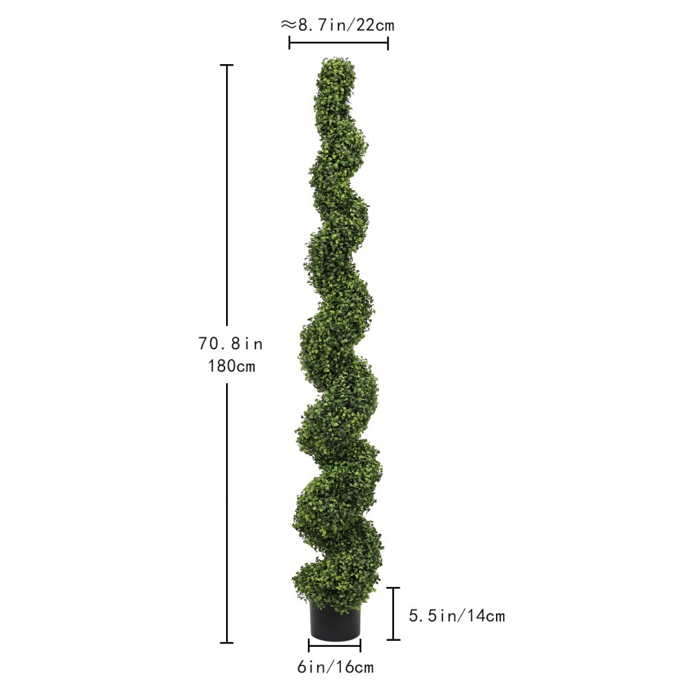 7FT Spiral Topiary Trees Artificial Outdoor Faux Boxwood Plants Large