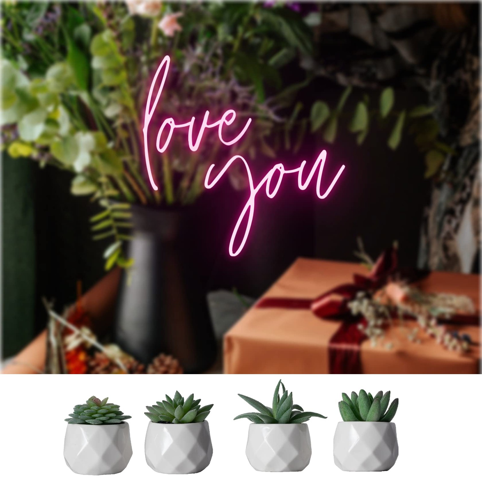4 Pack Fake Succulent Plant Set, Mini Artificial Ceramic Pots, Green Desk Decor