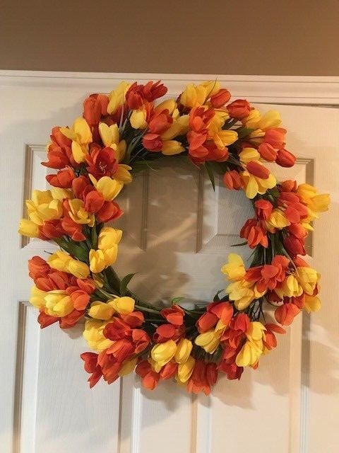 Spring floral Tulip wreath 20″ Dia. Yellow, Pink, purple, red, Orange Available