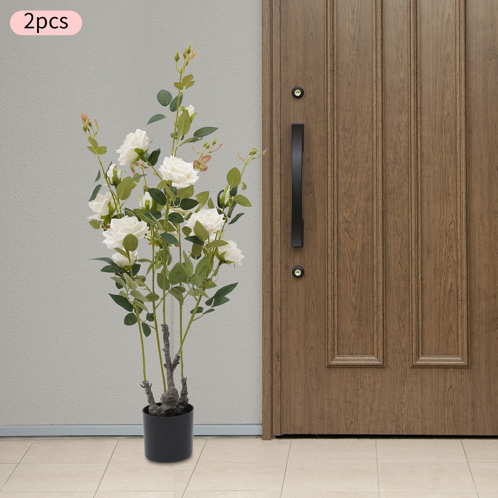 2 Pack Handmade Artificial White Rose Faux Floral Trees Artificial Flower Plant