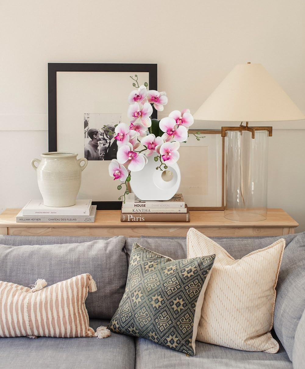 Pink Silk Orchid Arrangement in Modern Ceramic Vase – 15.7″ Tall Centerpiece