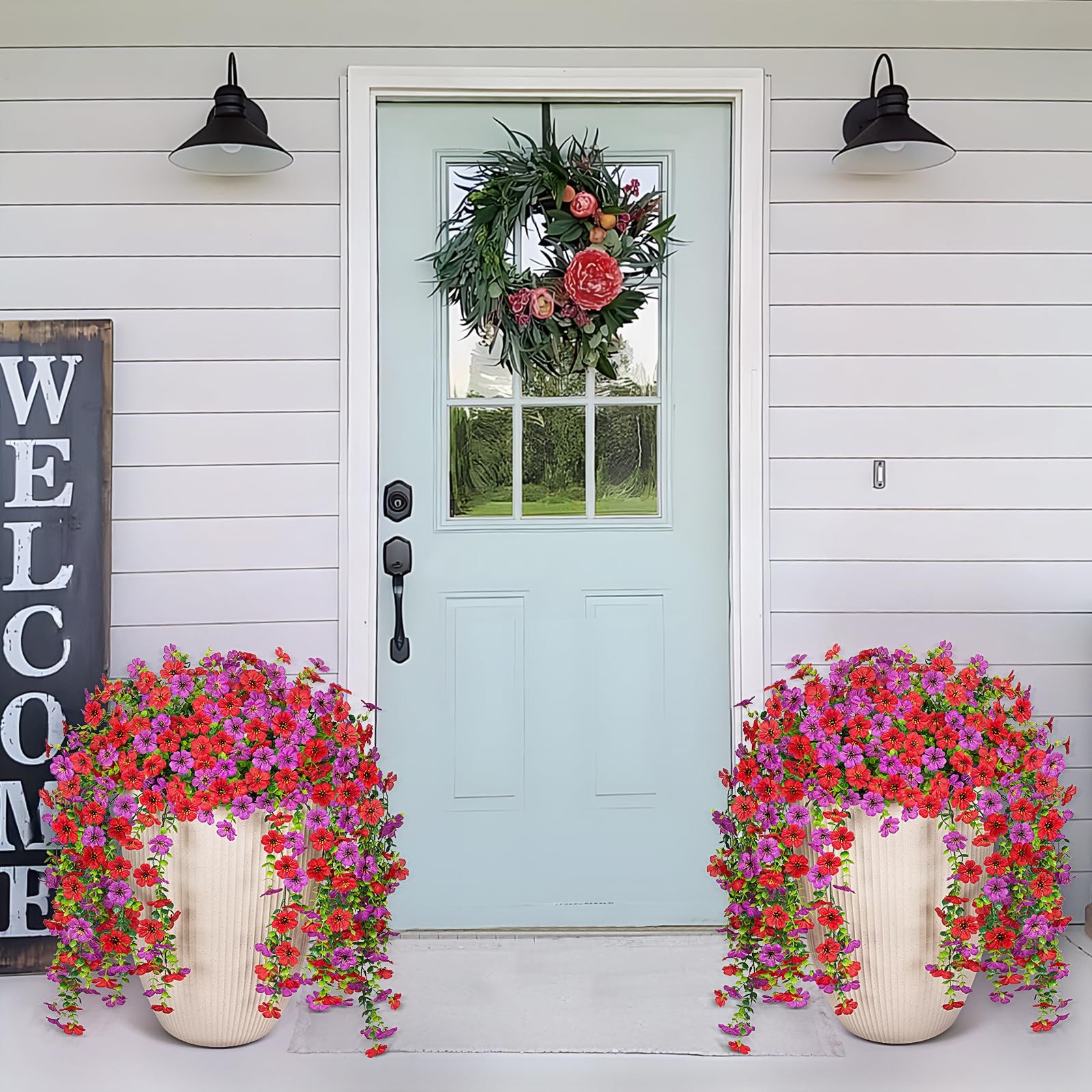 Fake Artificial Hanging Flowers for Outdoors Decoration, 2 PCS Faux UV Resist…