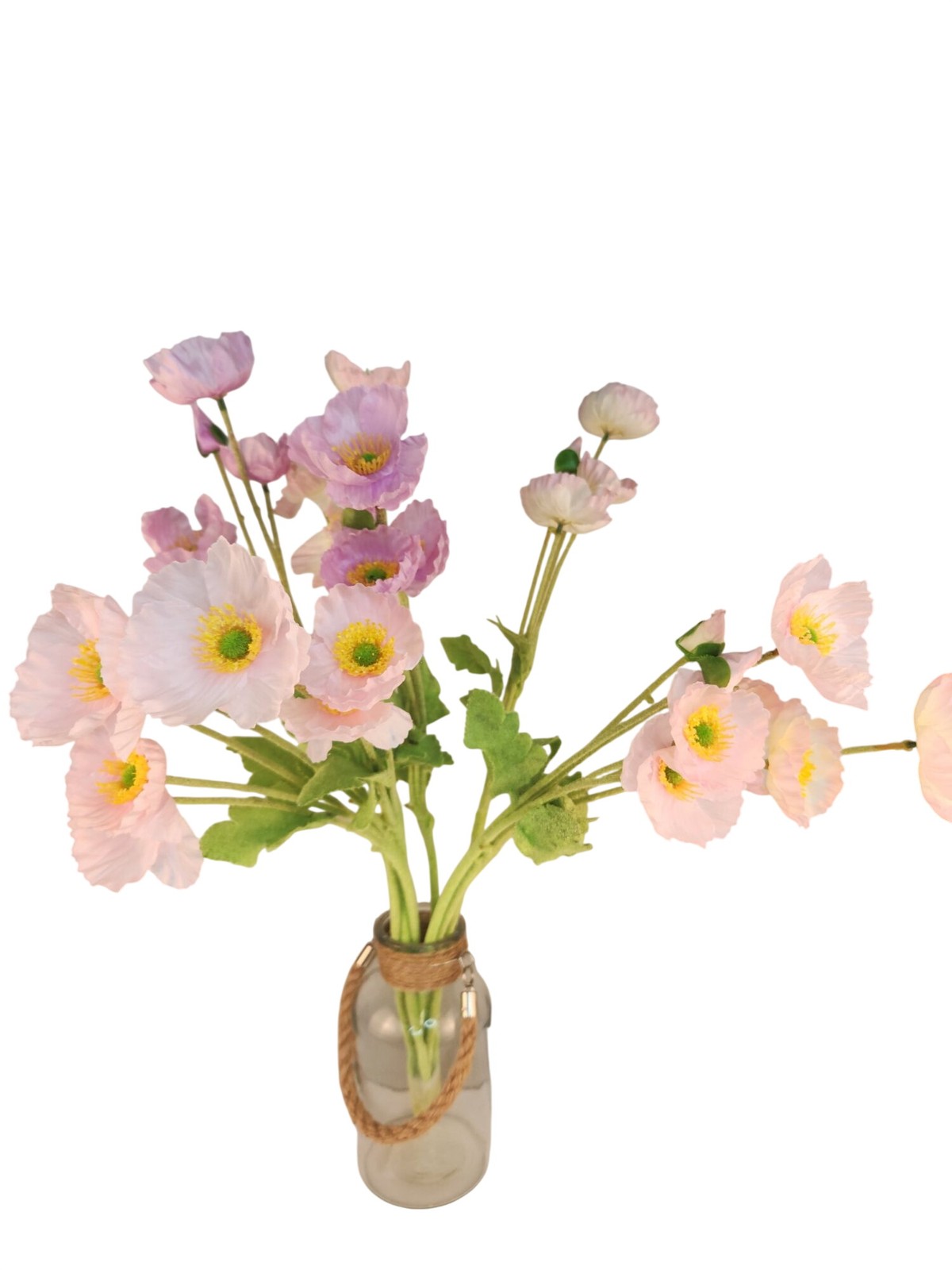 Pink Lavender Artificial Poppy Bouquet 24 Inch Faux Flowers Cottage Home Decor