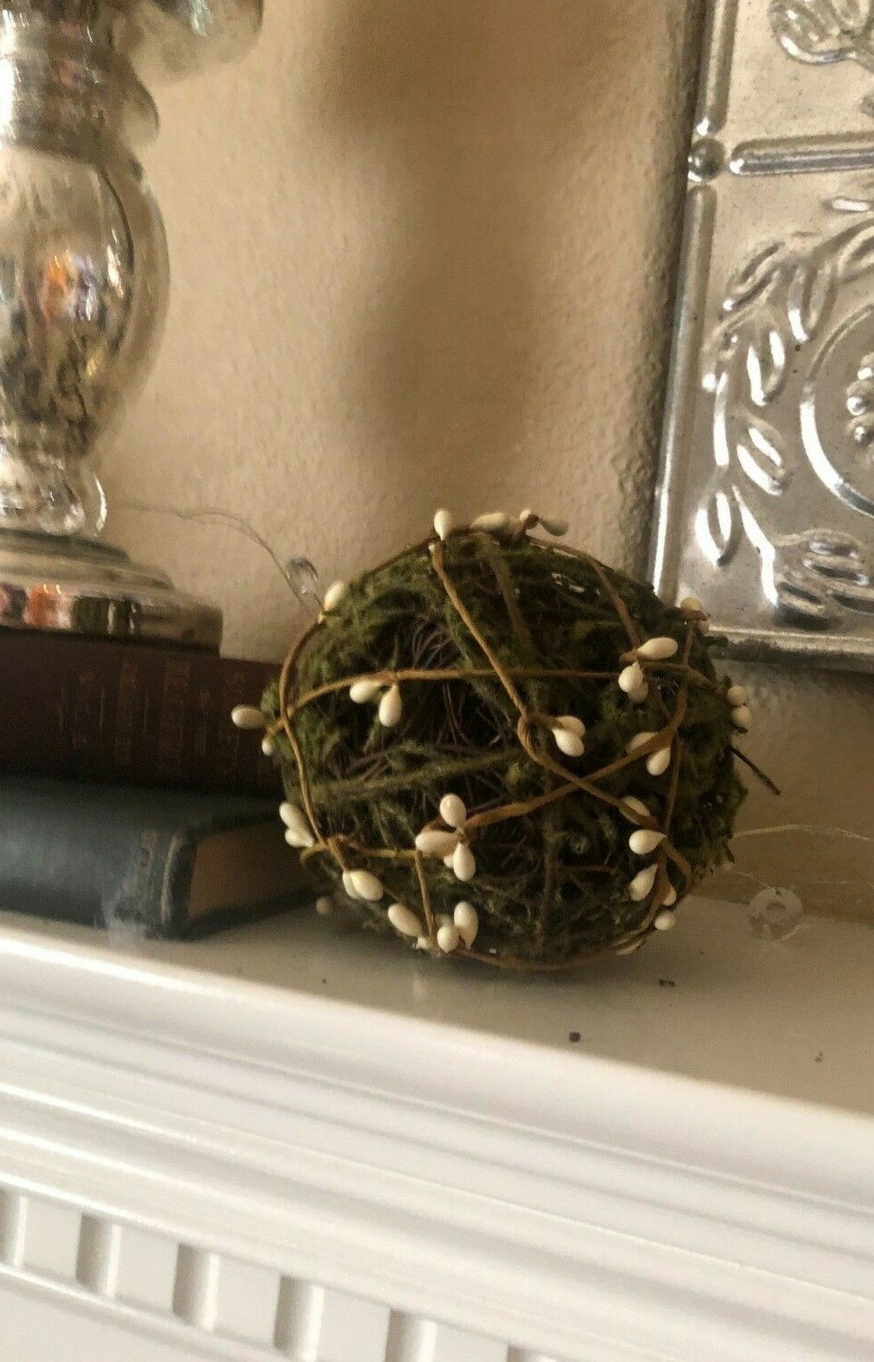 Grapevine MOSS BALL with White Berries FLORAL DECOR