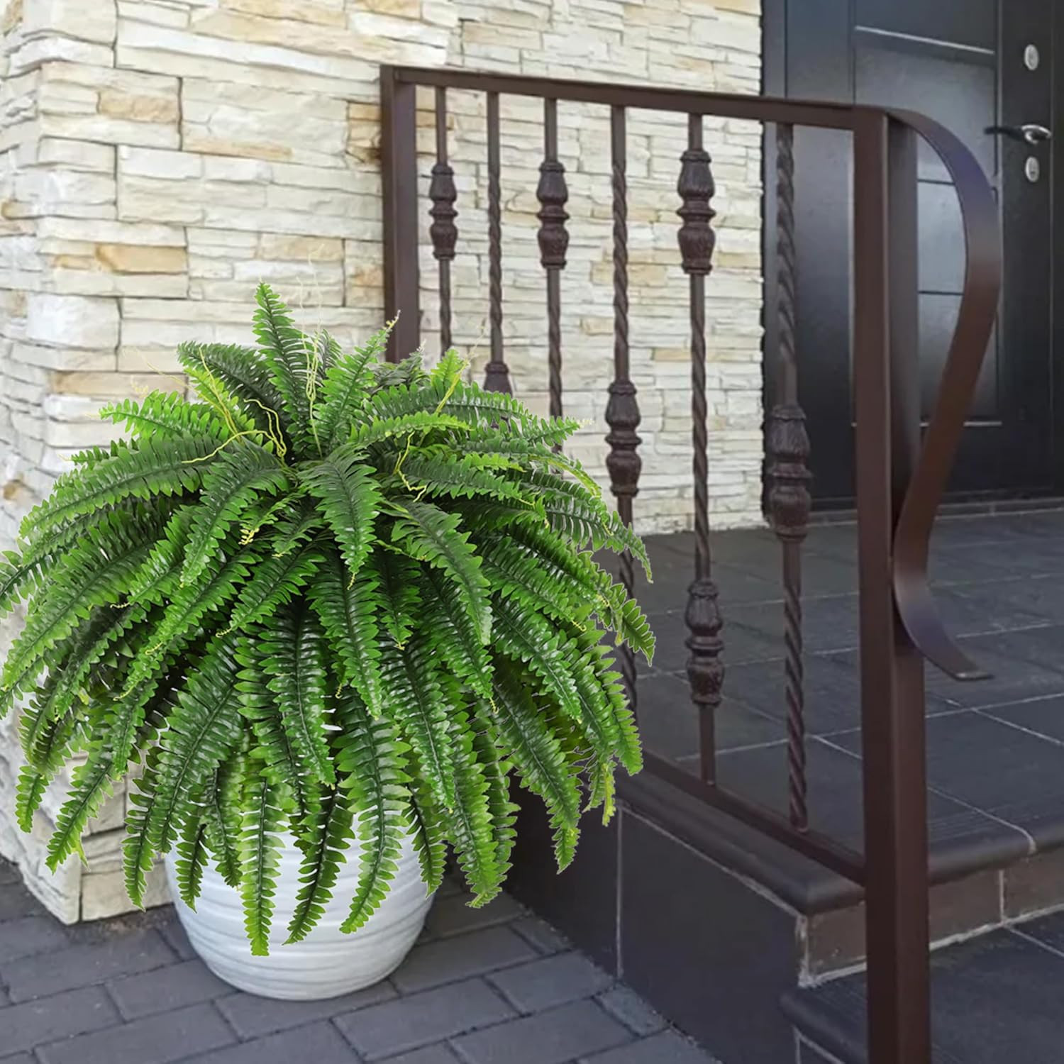 49″ Artificial Boston Fern, Outdoor Faux Plant | Uv-Resistant, 95 Fronds/Stem, E