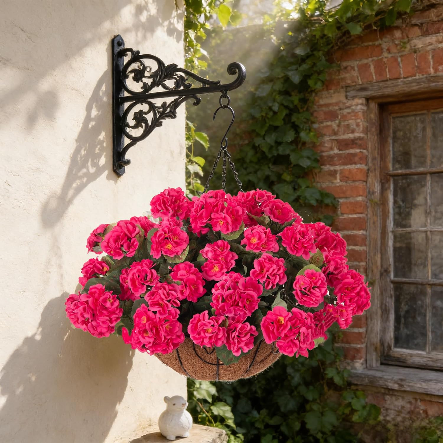 UV Resistant Artificial Geraniums Hanging Basket for Outdoor Decoration