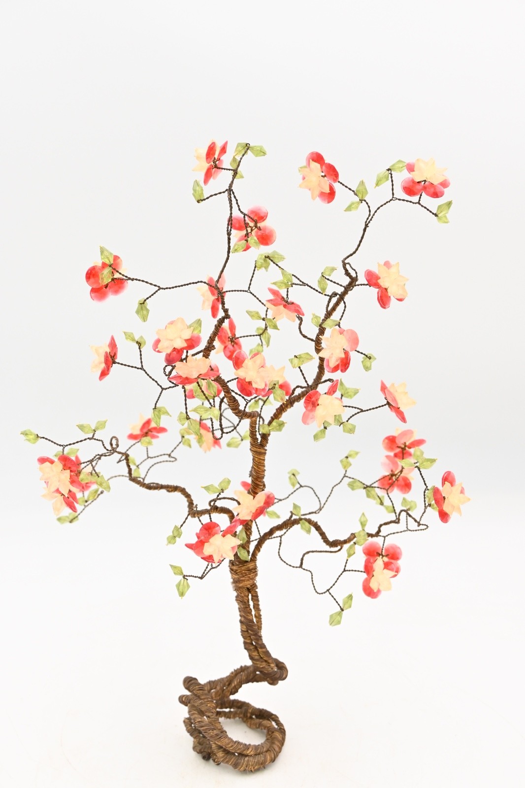 Vintage Decorative Wrapped Copper Wire Bonsai Tree Cherry Blossom Flowers