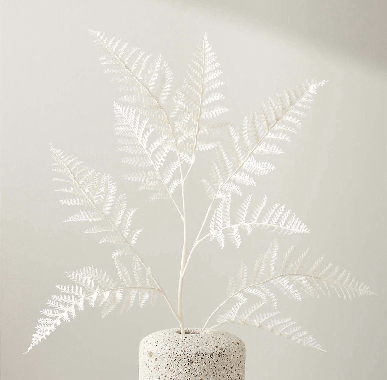 CB2 Modern 36” Faux White Fern & 51” Champagne Gold Willow Leaf Holiday Florals