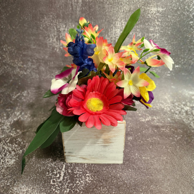 Gerbera Daisy Centerpiece Pink Faux Floral Arrangement Wooden Box Floral Decor