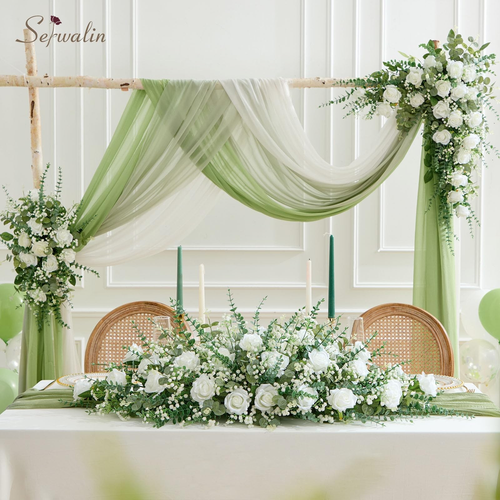 120 Pcs Mixed Eucalyptus Greenery Stems, White Silk Roses and Babys Breath Ar…