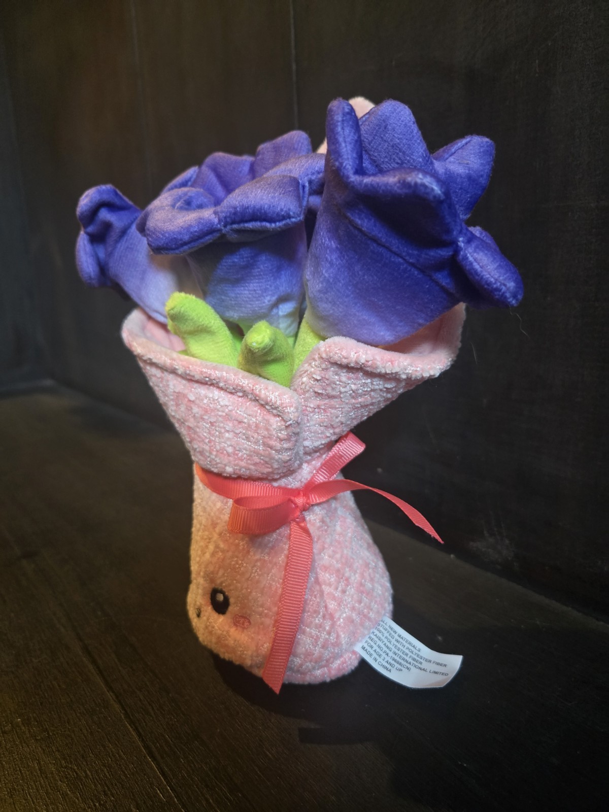 Amusables Bouquet of Flowers Plush Forever Bouquet Purple Blooms Pink Wrap Smile