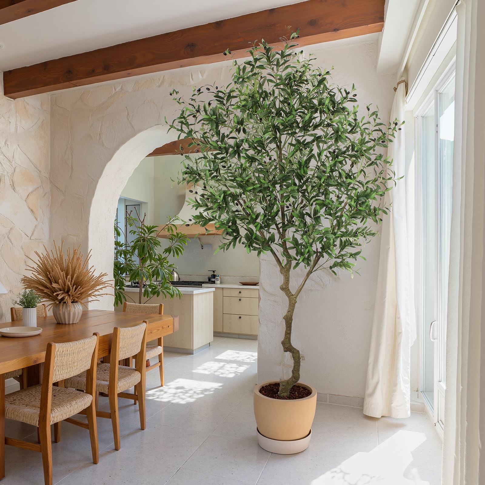 Faux Olive Tree 8ft, Large Realistic Silk Olive Trees Artificial Indoor with Nat
