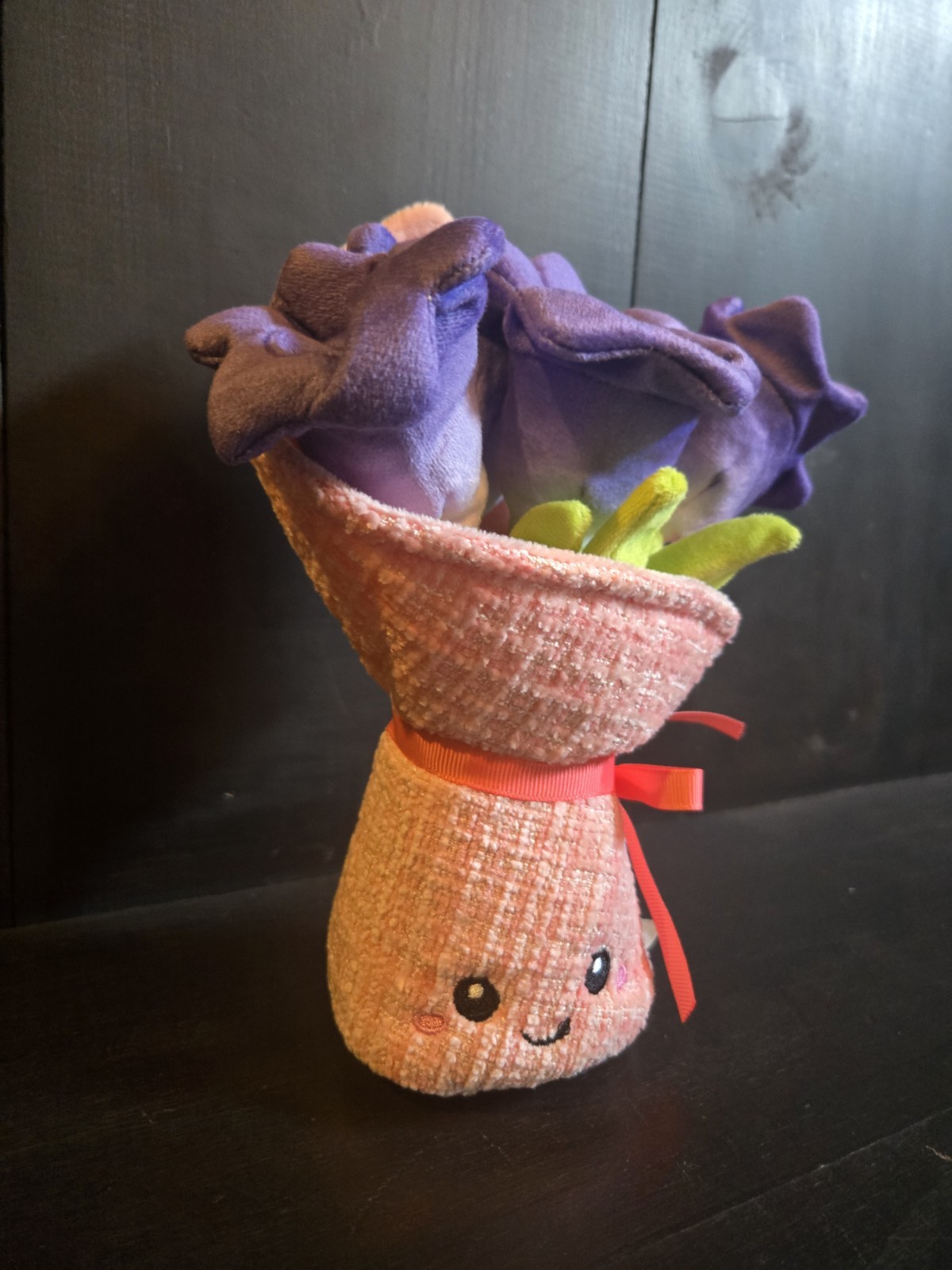 Amusables Bouquet of Flowers Plush Forever Bouquet Purple Blooms Pink Wrap Smile