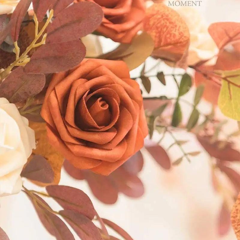 Artificial Flowers 25pcs Real Looking Burnt Orange Foam Fake Roses with Stems Fo