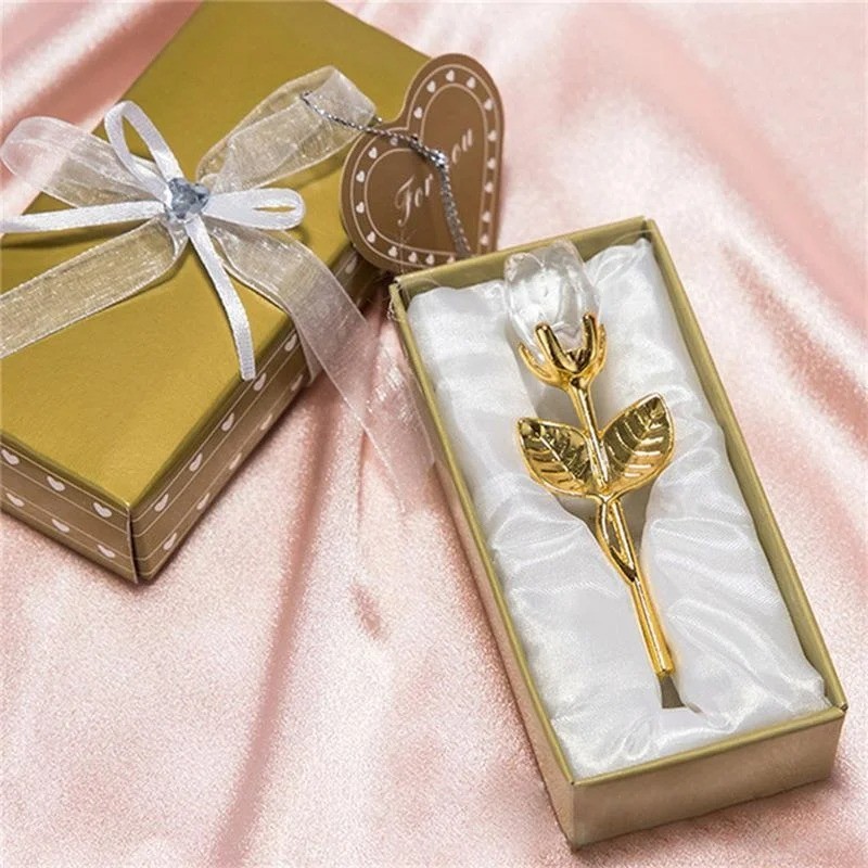 6 Colors Crystal Glass Rose Flower Figurine Home Wedding Decoration Gift