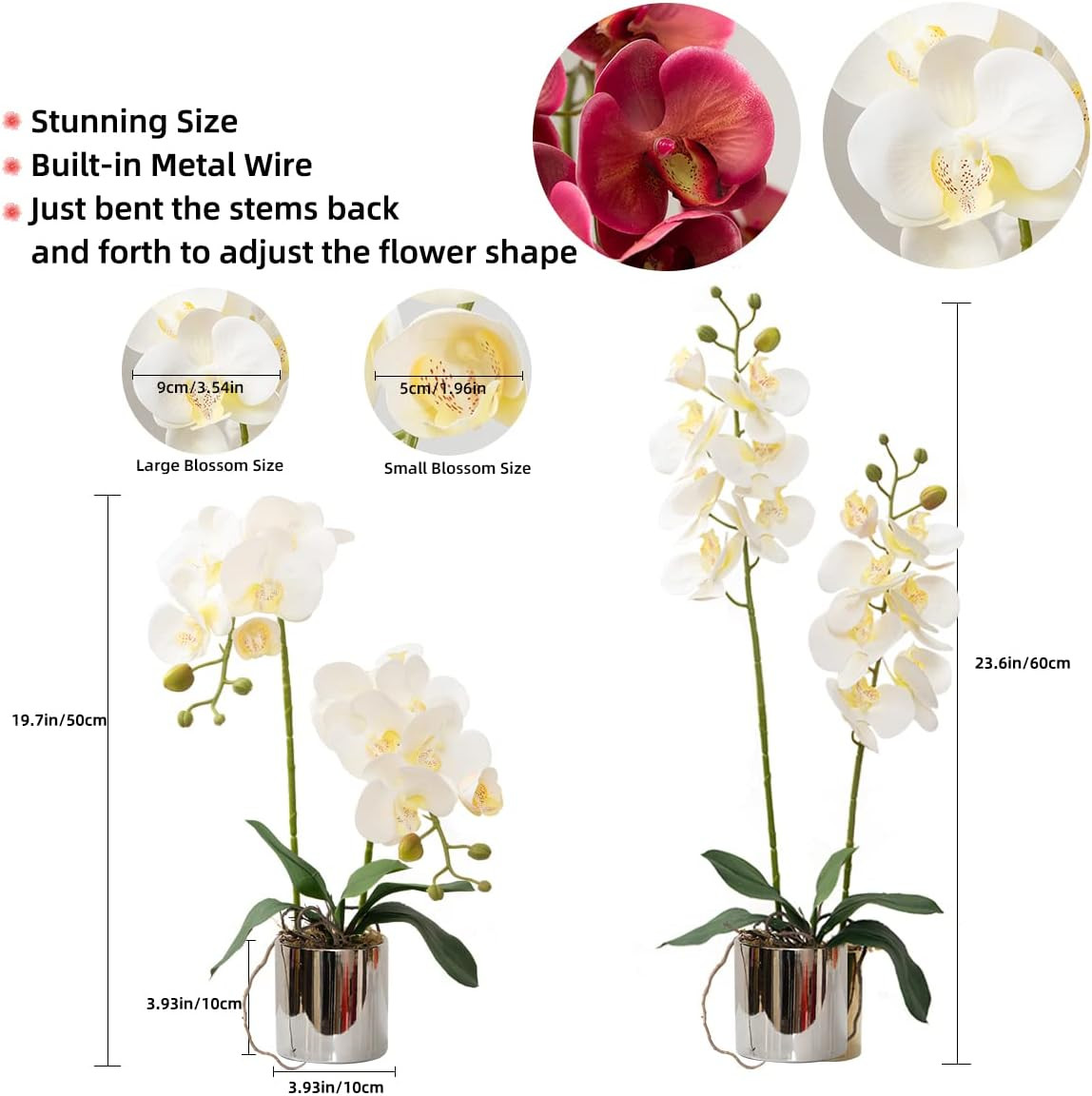 Elegant White Faux Orchid Arrangement in Ceramic Vase for Home & Office Decor