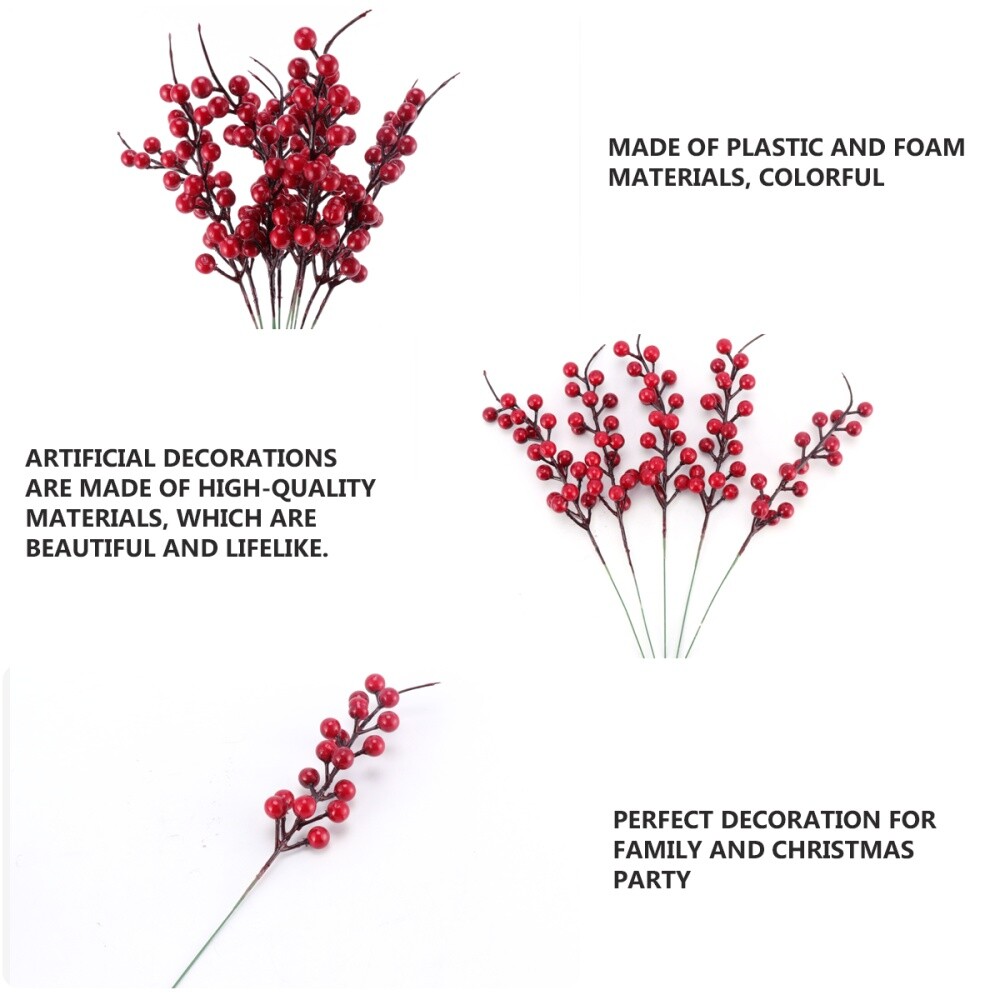 10 Pcs Red Berries Red Berry Picks Branch Flower Centers Wreath Floral Stems