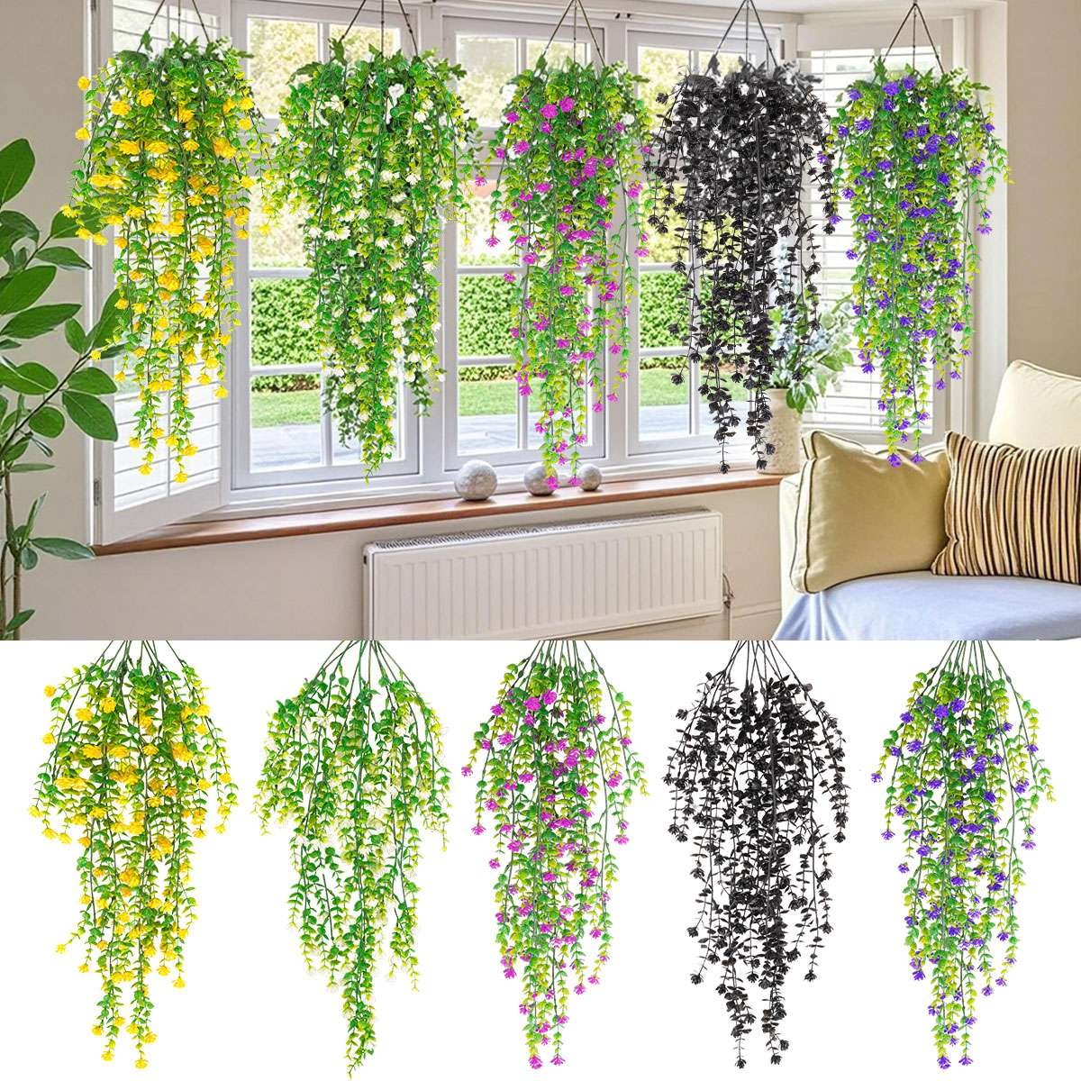 Artificial Hanging Plant Fake Eucalyptus Leaf Vine Home Garden Outdoor Decor USA