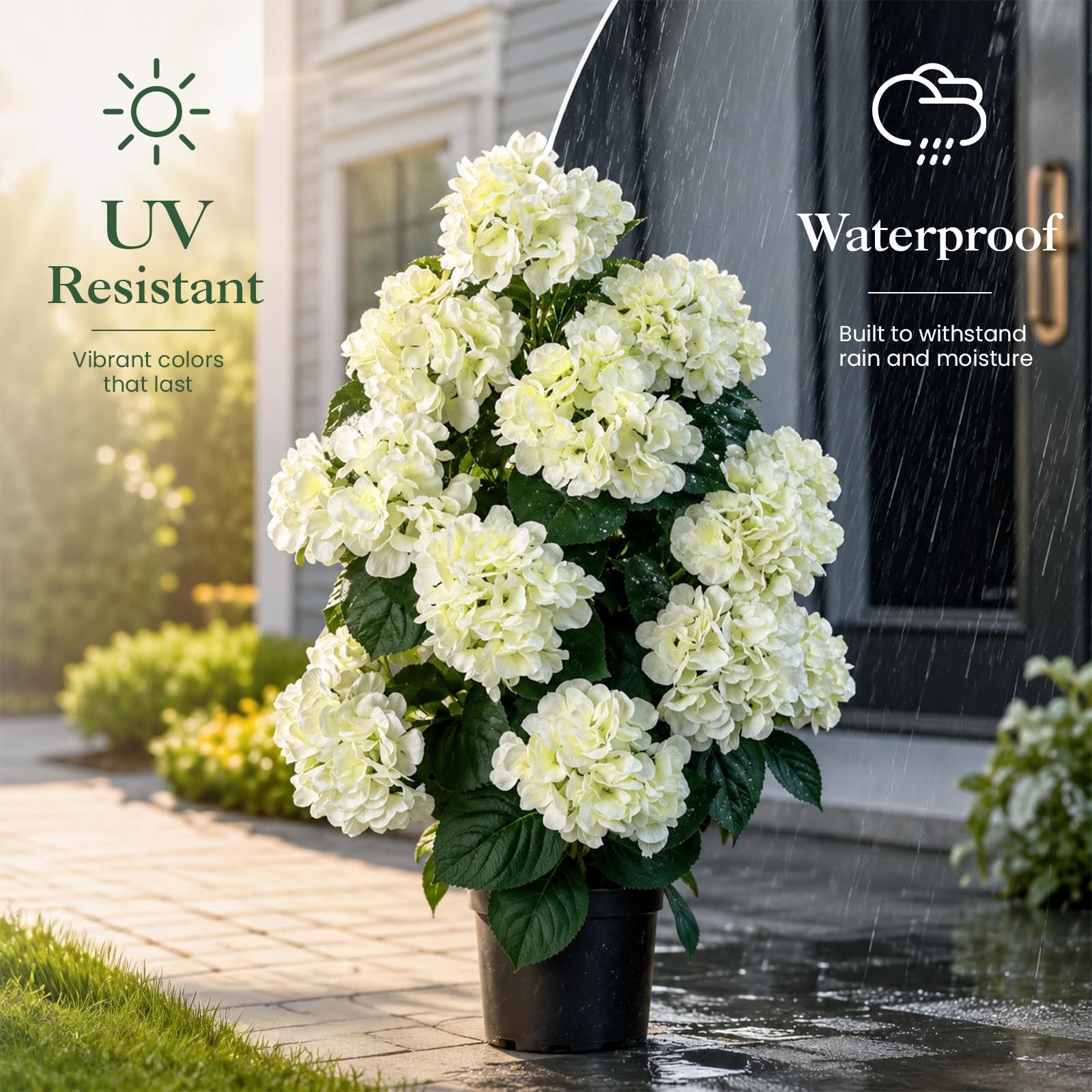 2 Pack Artificial Hydrangea Trees with White Flowers, UV Resistant