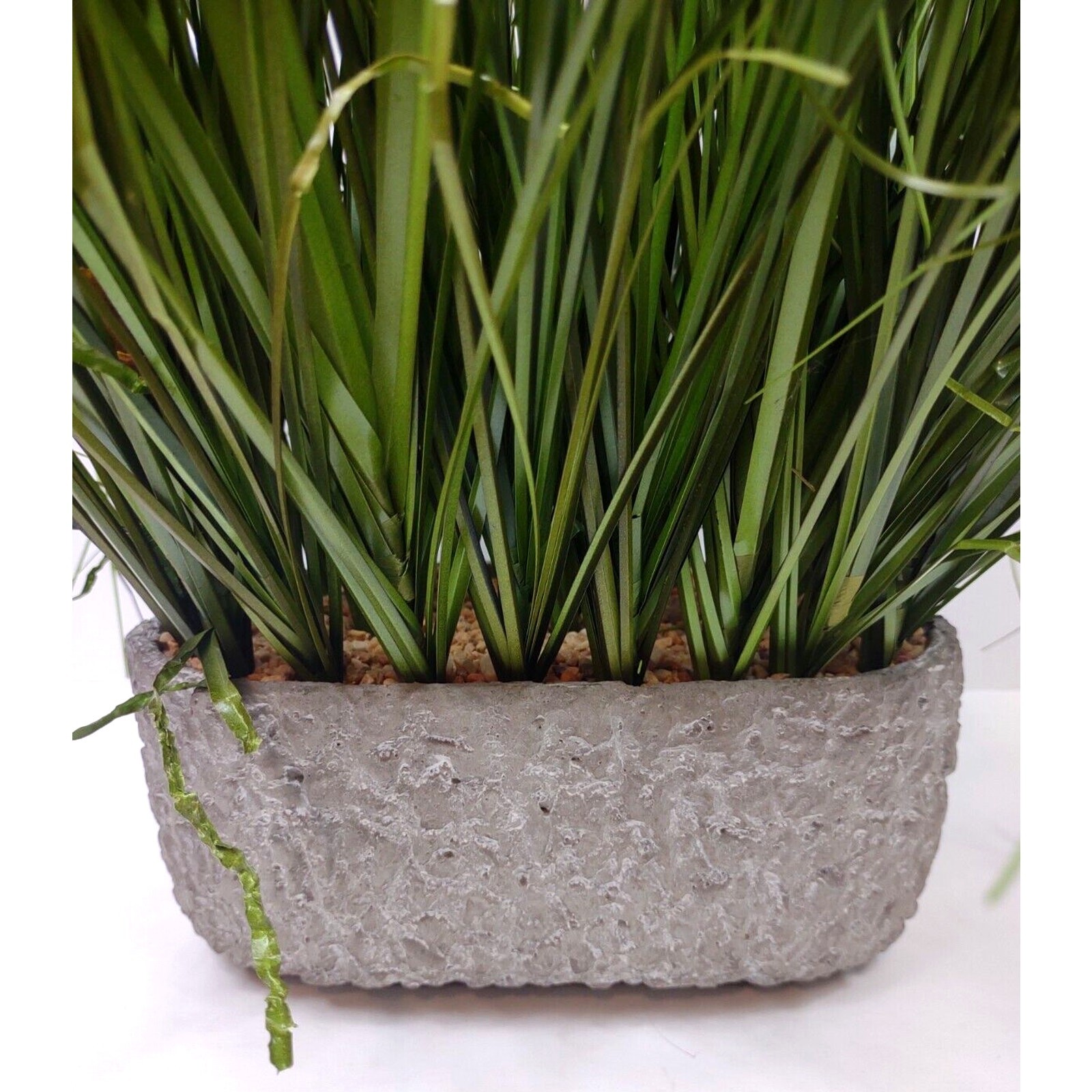 Faux Grass Center Piece Arrangement Rock Filled Cast Textured Vase 24” Tall