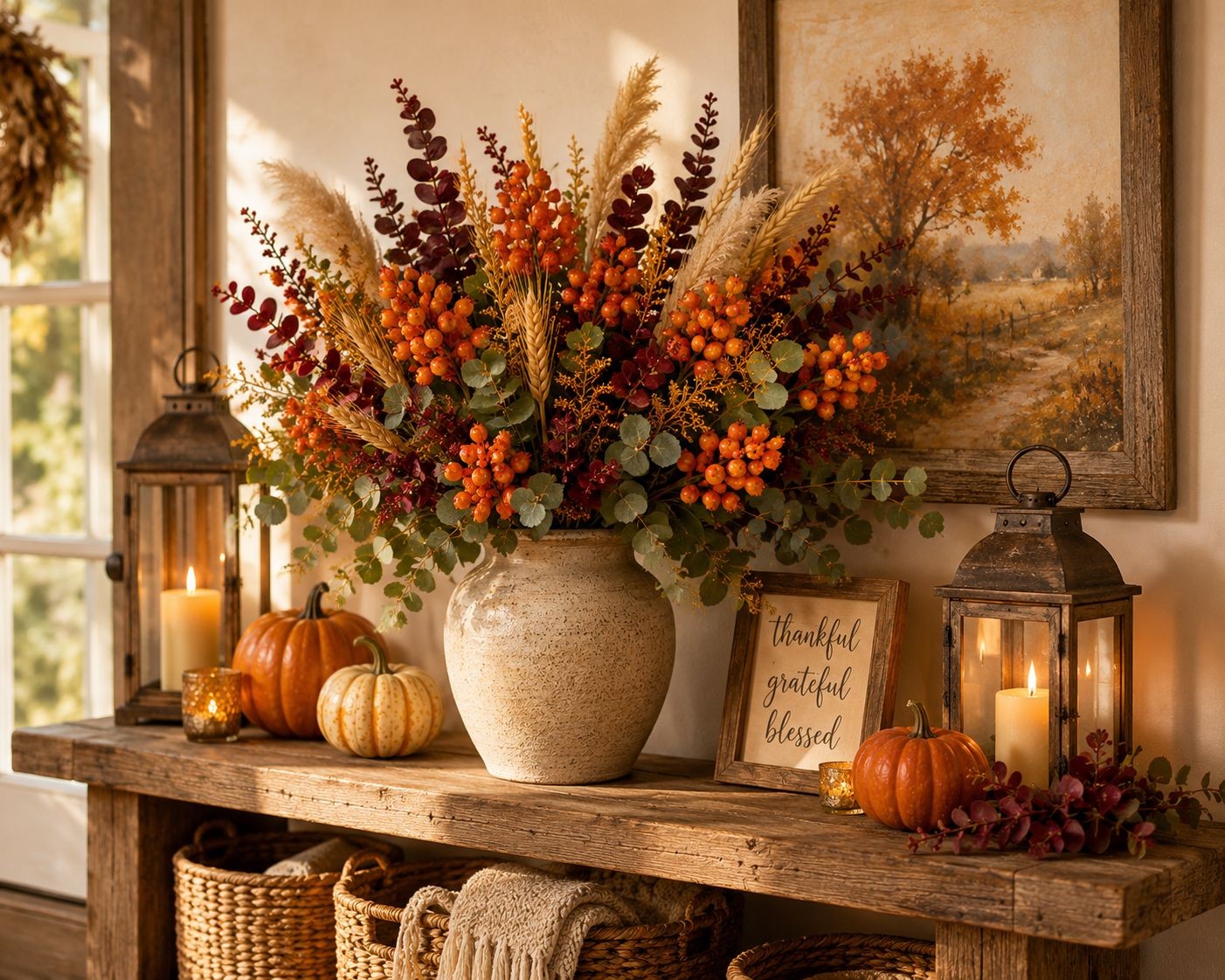Artificial Orange Berry Stems Set of 4 Faux Fall Berry Picks Autumn Berry Branch