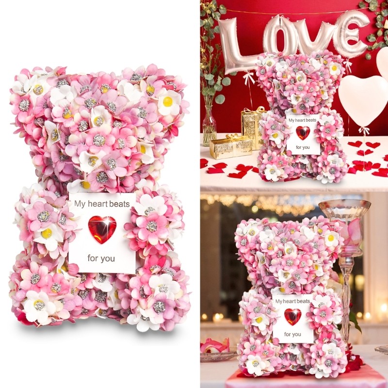 Delicate Faux Flower Bear Display Decoration for Creating a Elegant Atmosphere