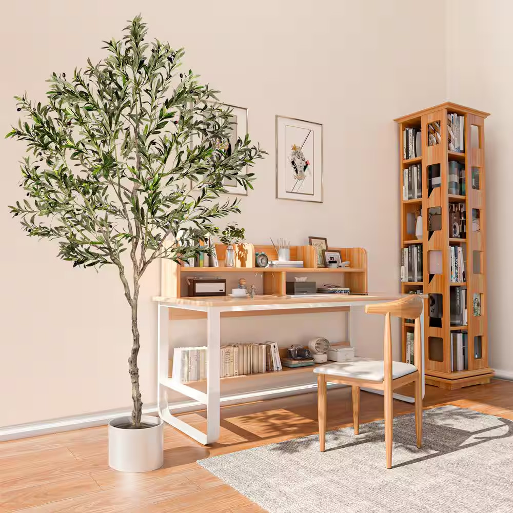 New Year Trees 8 Ft. Artificial Olive Tree 96 In. Fake Plants W/ Black Pot Indoo