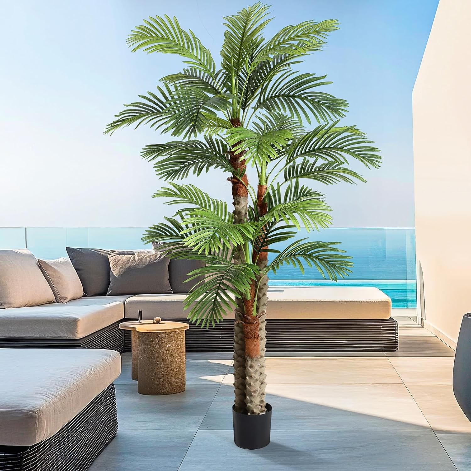 1 Pack 7 ft Artificial Palm Tree for Outdoor Tall Faux Tropical Triple Phoenix