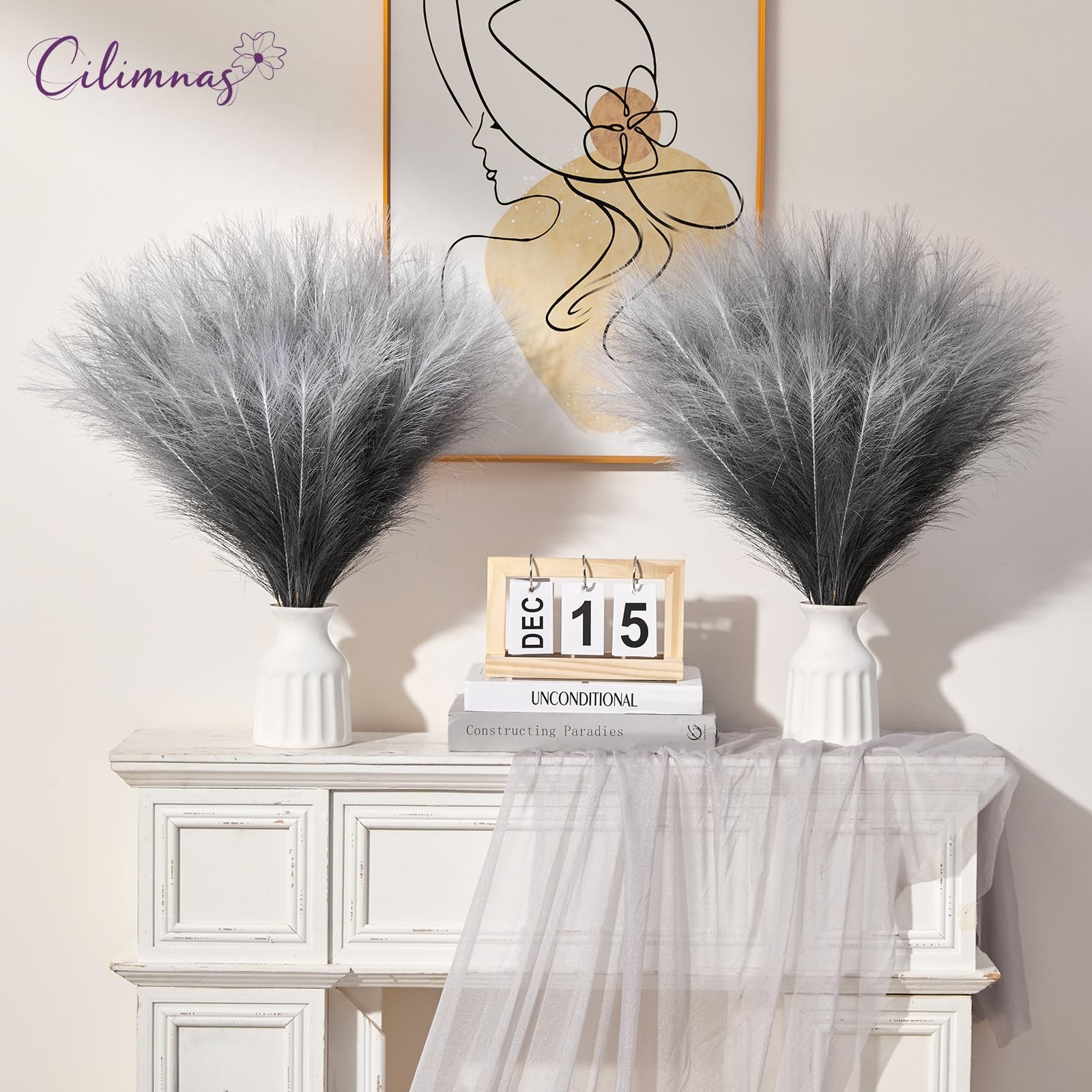 50pcs Faux Pampas Grass,17.7″ Artificial Fluffy Pampas Grass Decor Short Fake…