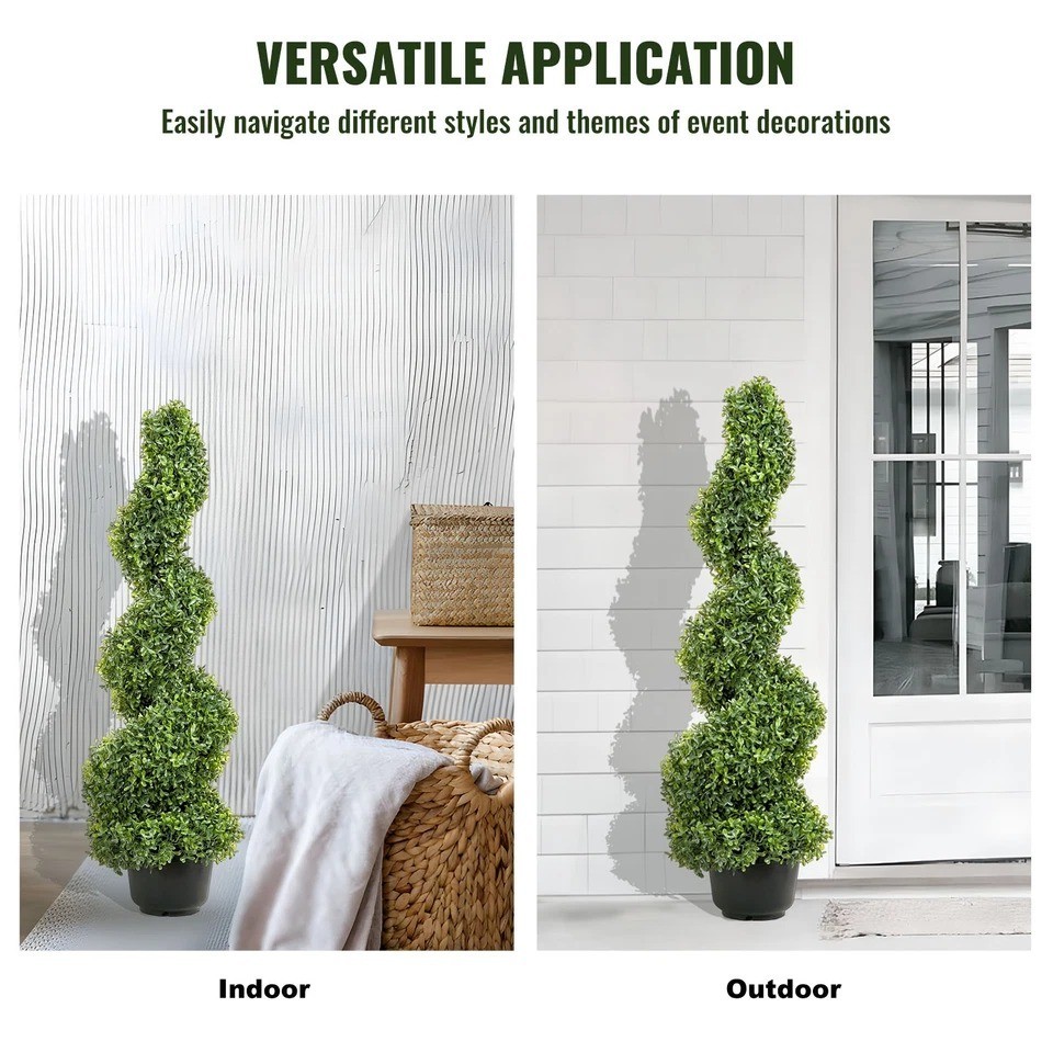 2pcs 4′ Artificial Topiary Spiral Tree Faux Plant In/Outdoor Home Decor