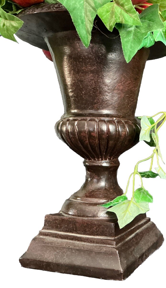 2 Vtg Artificial Red Apple Leaf Topiary Clay Planter Potted Heavy 16’’ Signed!