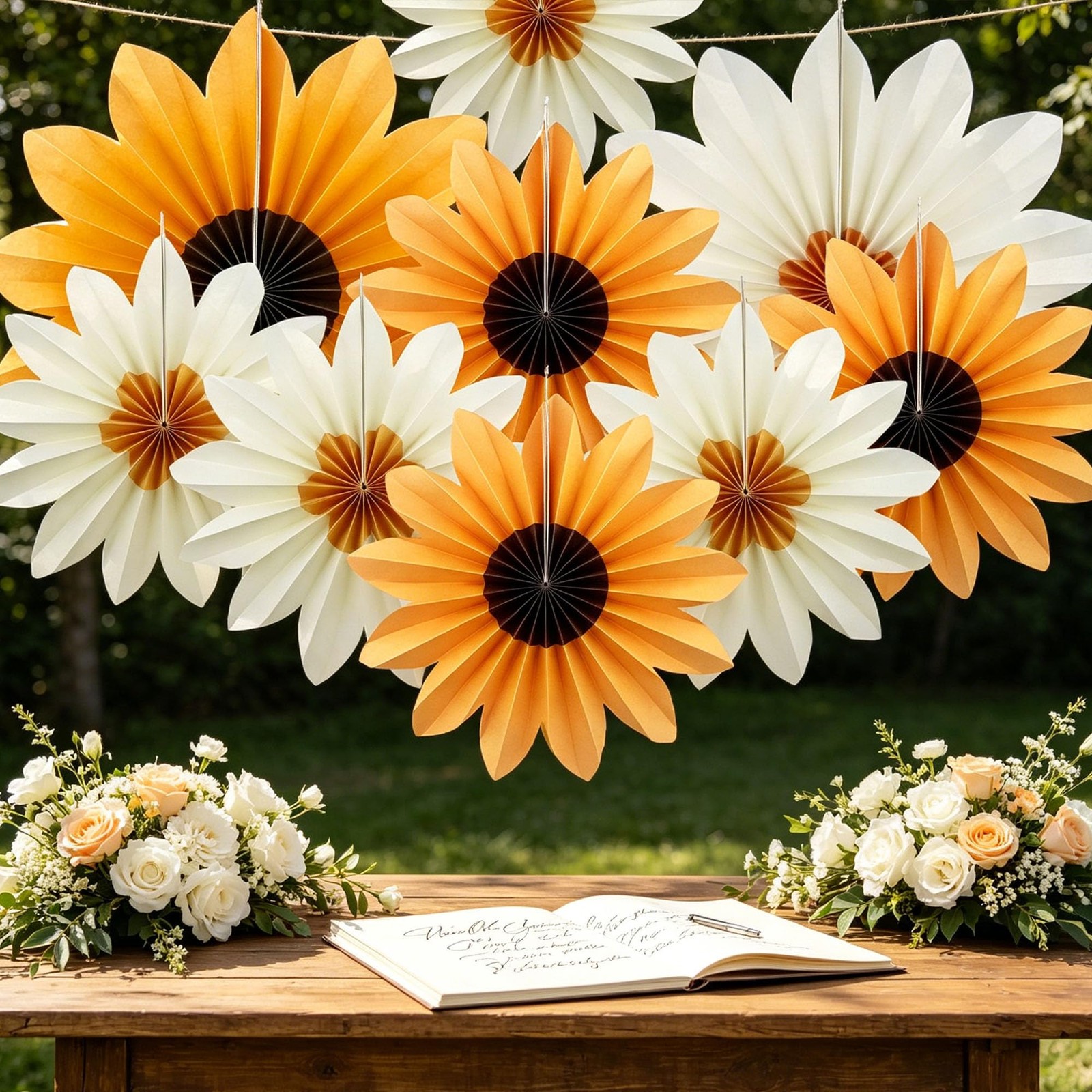 Sunflower Party Decorations Yellow Daisy Flower Fans 18 Pcs 3 Sizes 14/10/8 I…