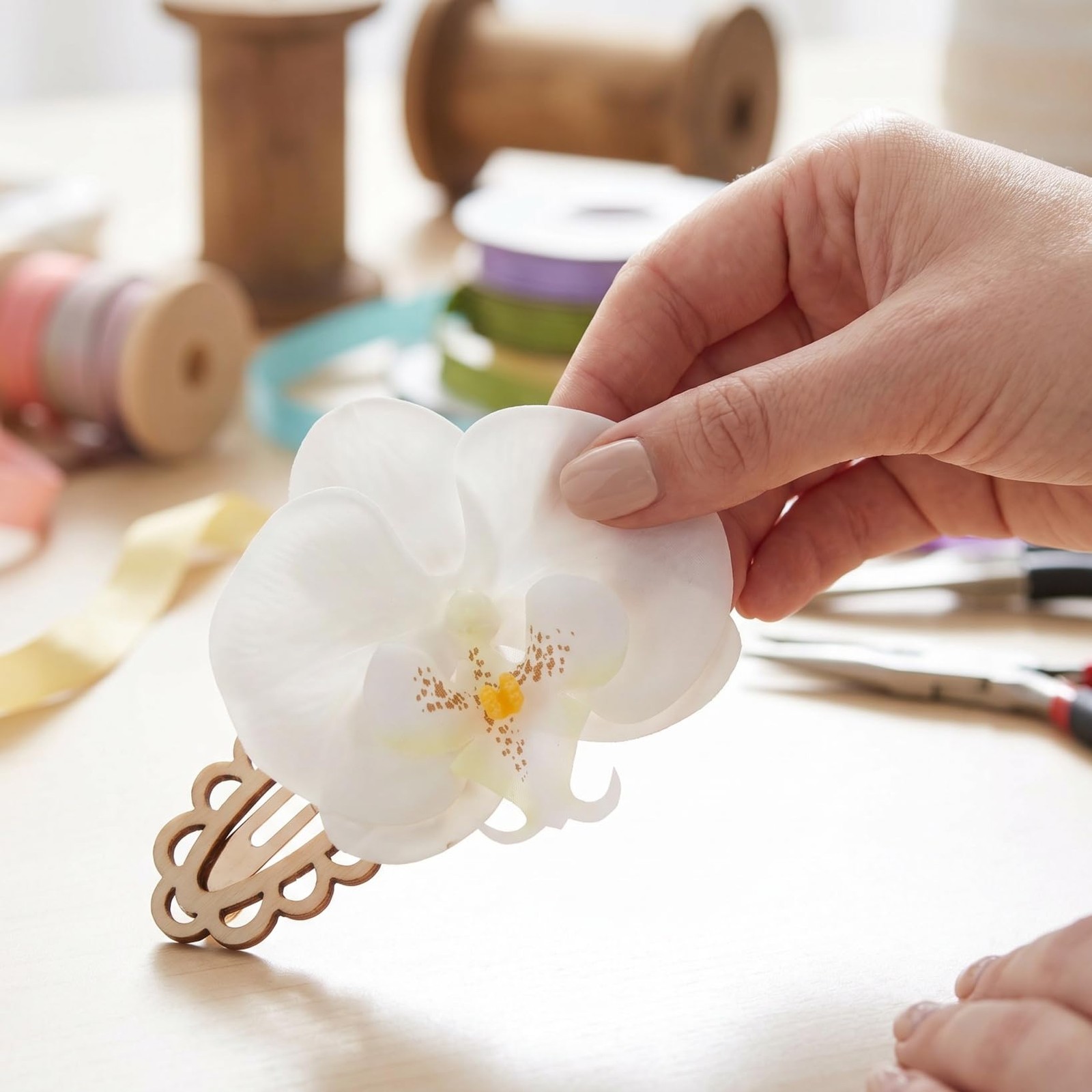 5PCS Hawaiian Flower Hair Clips,Fake Orchid Fabric Flower for Crafts Home Wed…