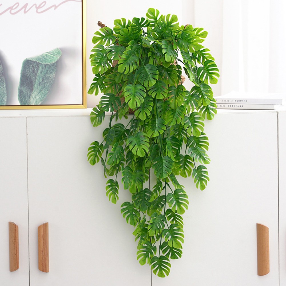 2 Pcs Monstera Hanging Fake Plant Faux Plants Artificial Wall Decor