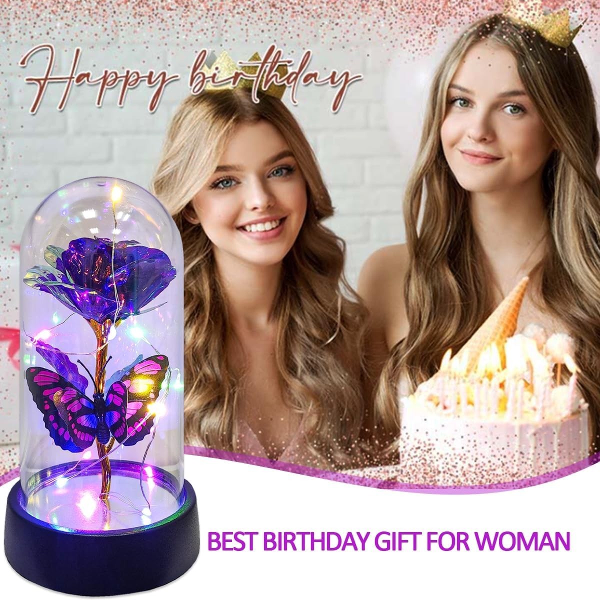 JUNQIU Mothers Day Rose Gifts for Mom, Glass Rose in Glass Dome, Light up Flower