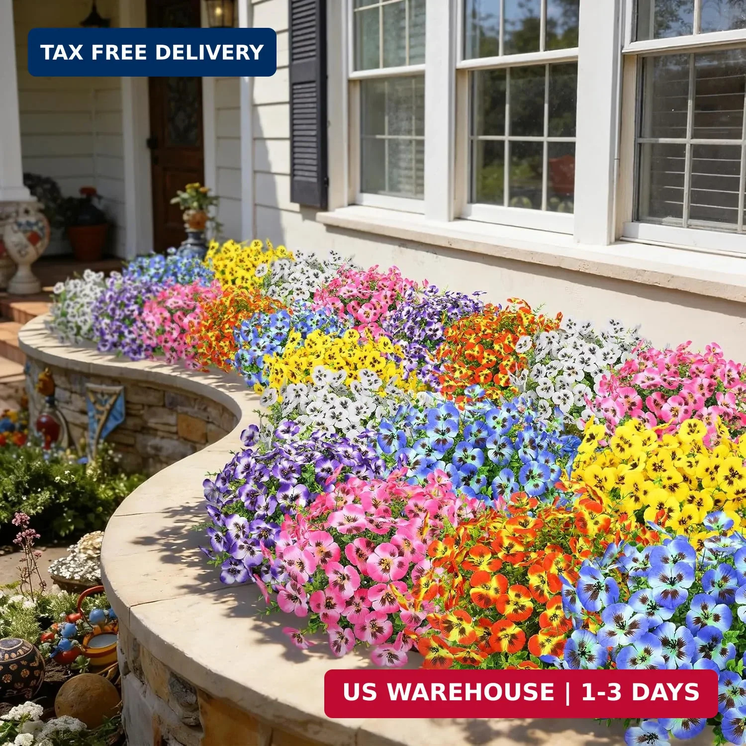 Ouddy Decor 20 Bundles Artificial Pansy Flowers for Outdoors, Fake Silk Flowers