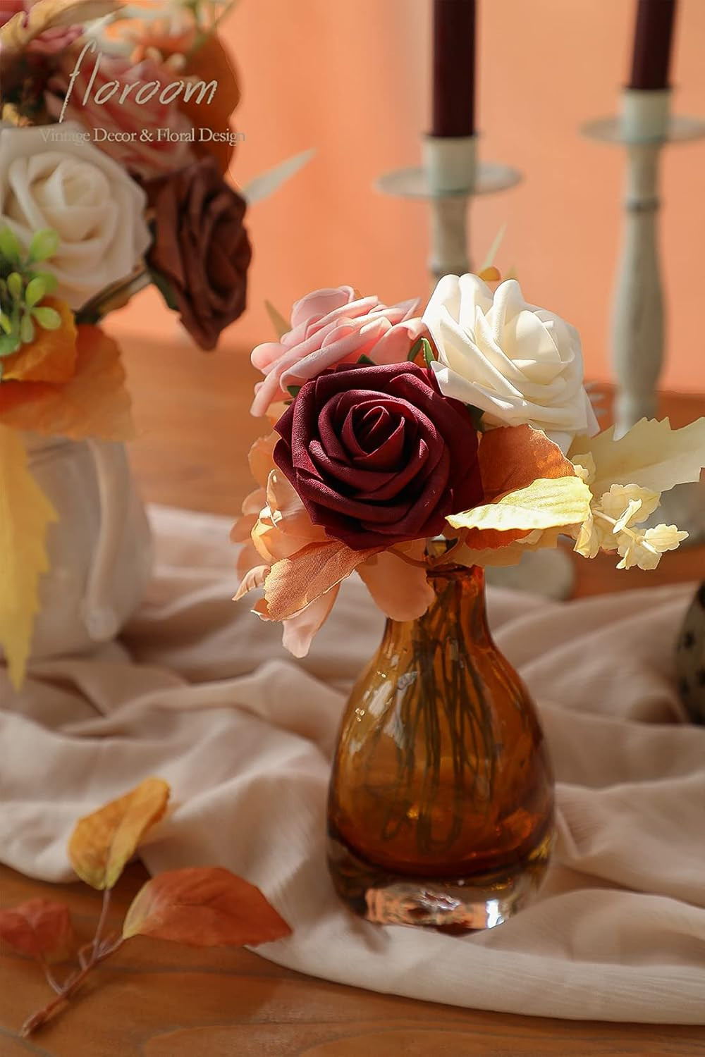 Artificial Flowers 25Pcs Real Looking Burgundy Ombre Colors Foam Fake Roses with