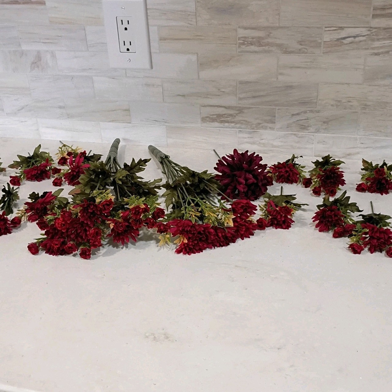 Dark Burgundy Flower Stems 16 Stems, 67 Artificial Flower Buds