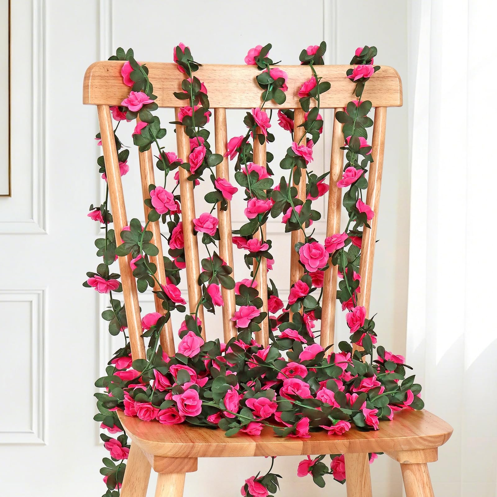 9 Pack 72 FT Artificial Flower Garland, Pink Roses Vines Silk Flowers Faux Pl…