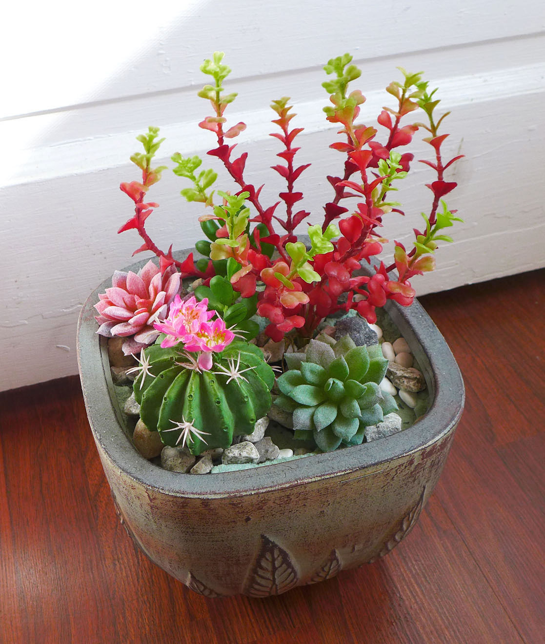 6 Artificial Plants Flowering Cactus Ball With Succulents Grass