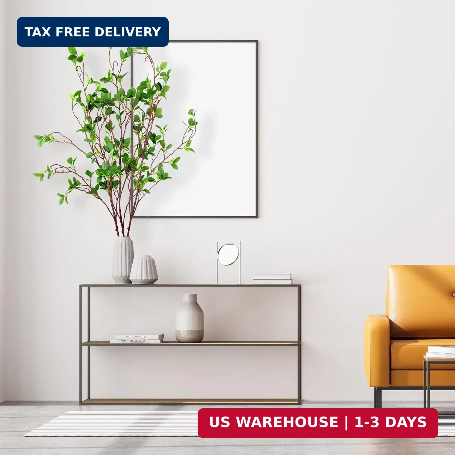 45 Artificial Ficus Branches 3 Piece Faux Greenery Stems for Home Decor