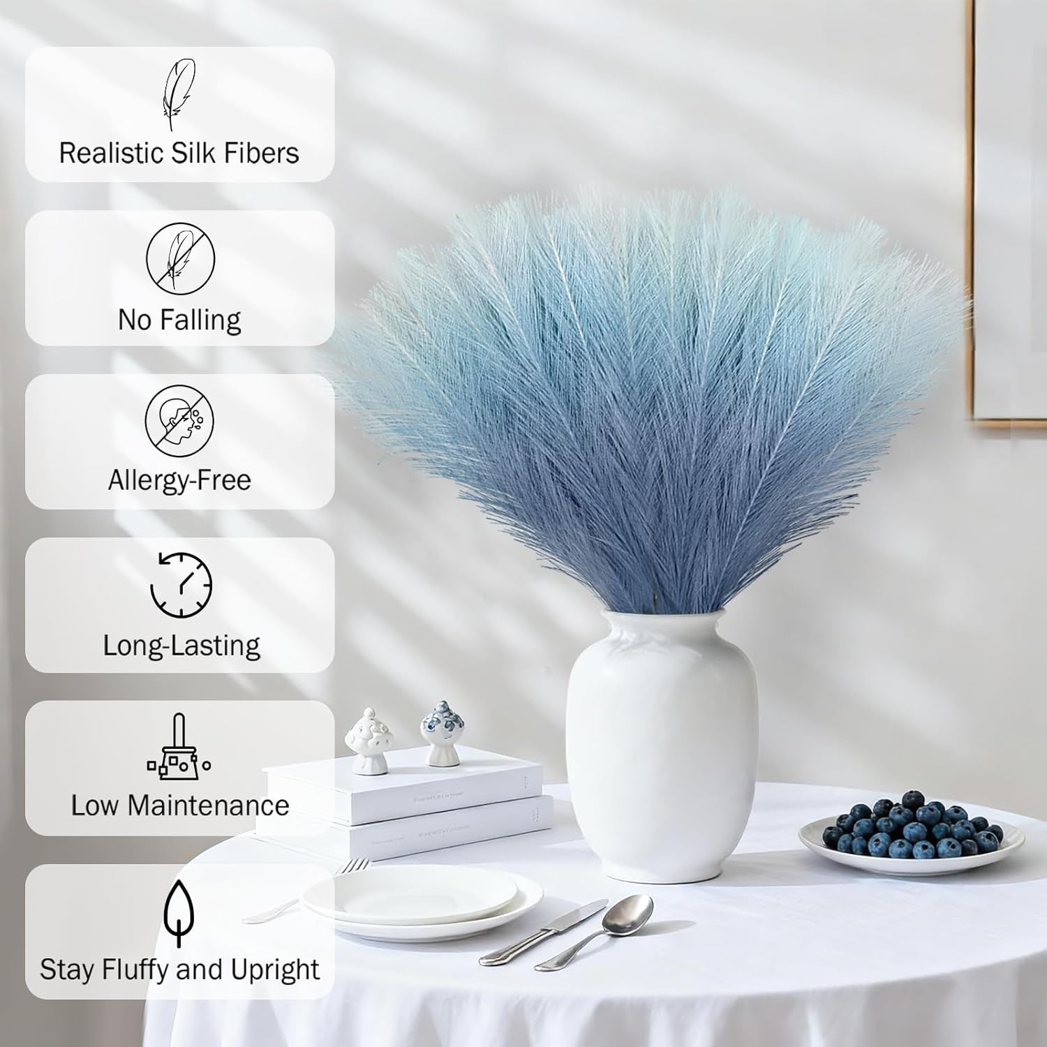 Light Blue Pampas Grass Decor, 50Pcs 21.6 Inch Artificial Faux Pompas Grass Smal