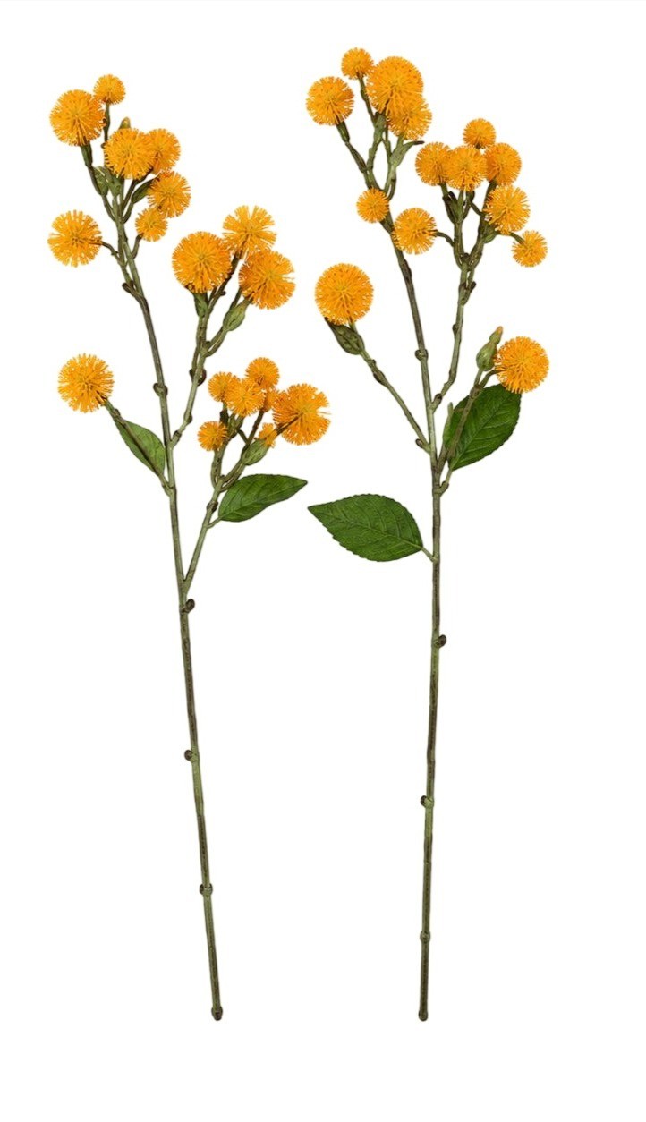 Yellow Faux Thistle Stems Set of 2, 20 Inch Artificial Wildflower Stems, Mustard