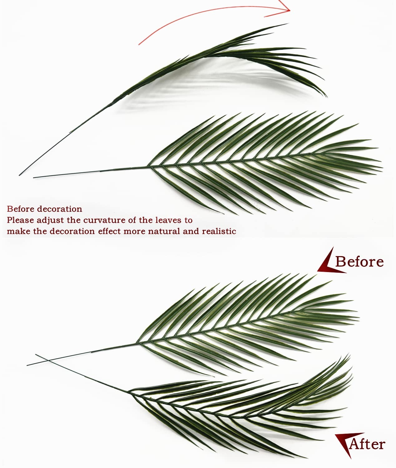 12 Pcs Artificial Palm Branches Palm Leaves with Stem for Party Tree Decor