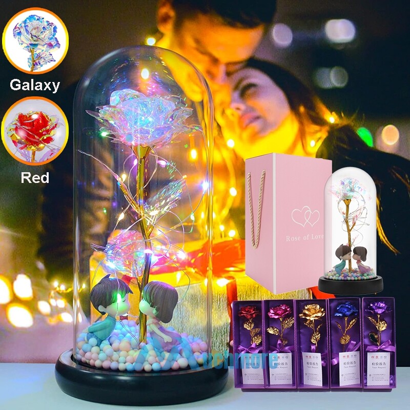 Enchanted Preserved Rose Flower In Dome Glass LED Night Light Anniversaries Gift