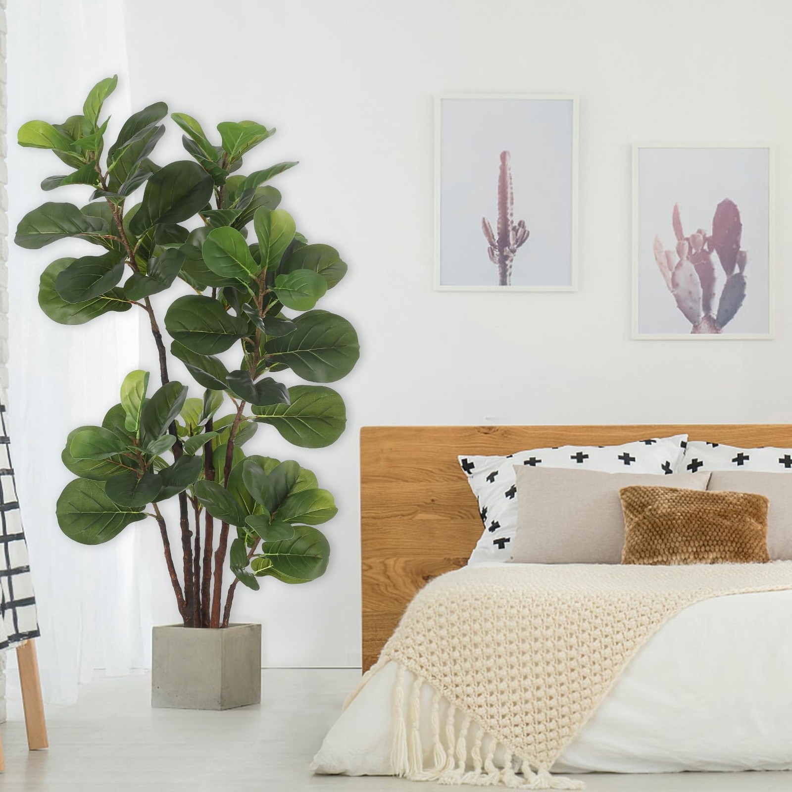 Artificial Fiddle Leaf Fig Tree, 4 Ft Faux Ficus Lyrata Tree with 72 Leaves i…