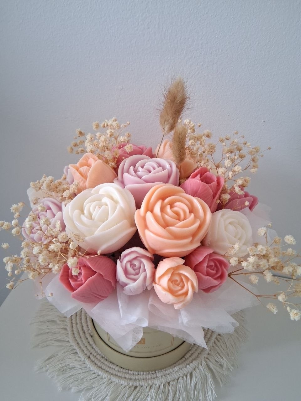 Handmade Wax Rose & Tulip Flower Bouquet Arrangement Home Decor Centerpiece